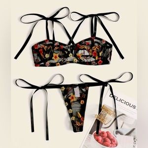 Sheer black floral lingerie set